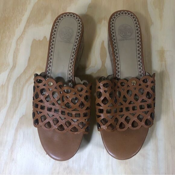 Tory Burch Elaine Wedge Sandals Size 8 - Picture 7 of 9